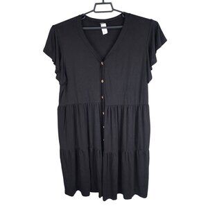 Womens Black Heimish USA Dress Stretch V Neck Button Down Short Sleeve Size 3XL